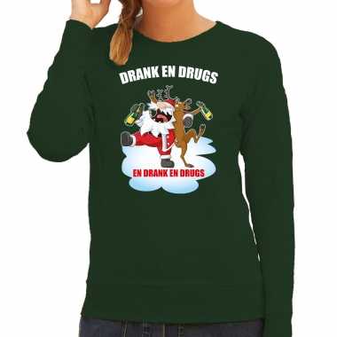Foute rendiersweater / pak drank drugs groen dames
