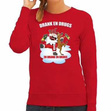 Foute rendiersweater / pak drank drugs rood dames
