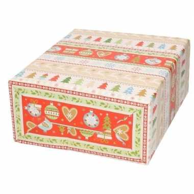 Pakket stuks rendierpapier rol rode/groene bomen rendieren bij