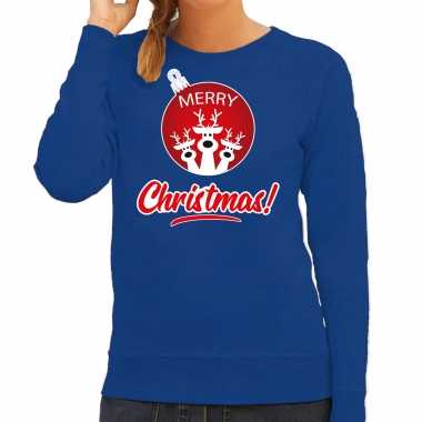 Rendier rendierbal sweater / rendier pak merry christmas blauw dames