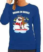 Foute rendiersweater pak drank drugs blauw dames
